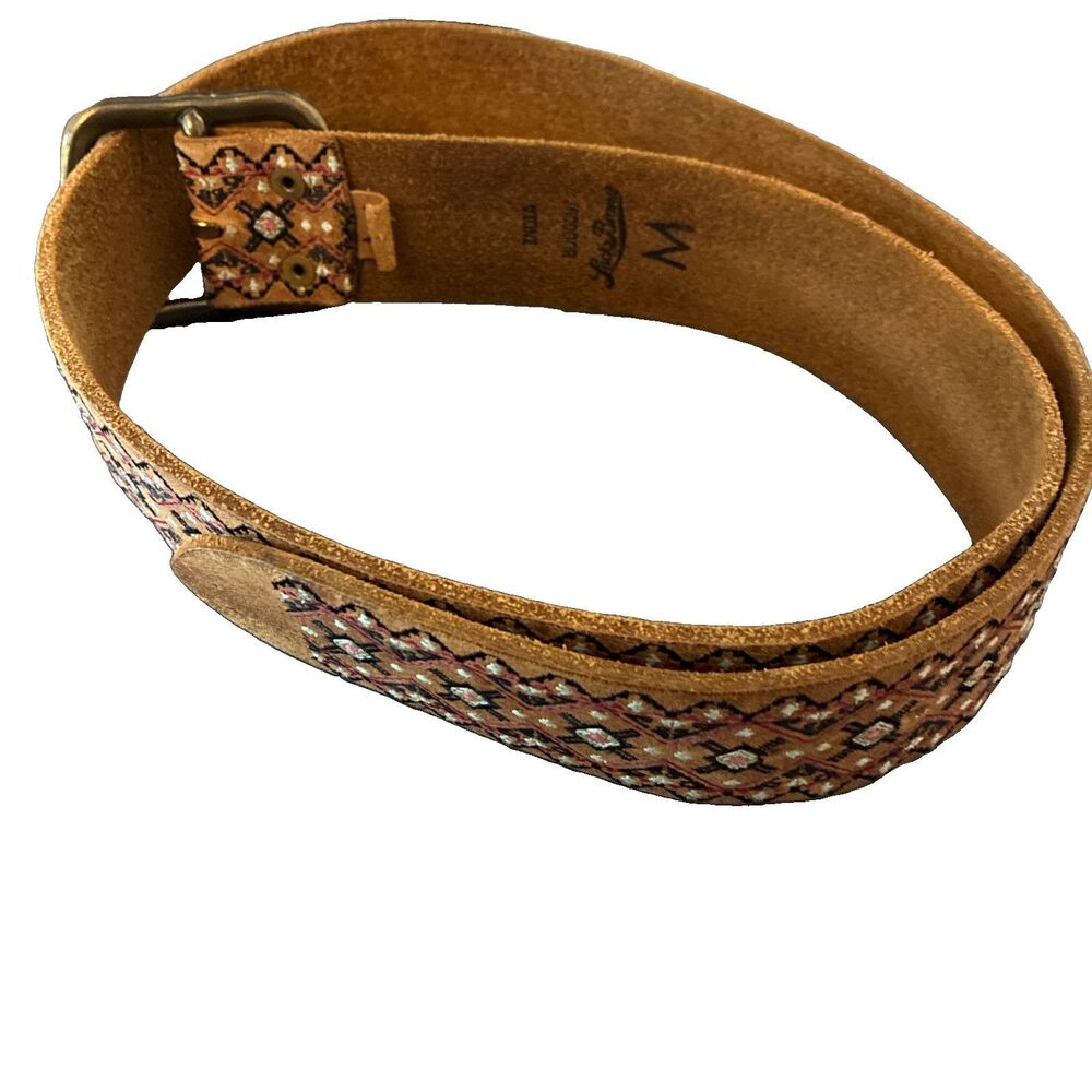 Lucky Brand Belt Womens Brown Embroidered Floral Leather Brass Buckle Size M - Picture 2 of 8
